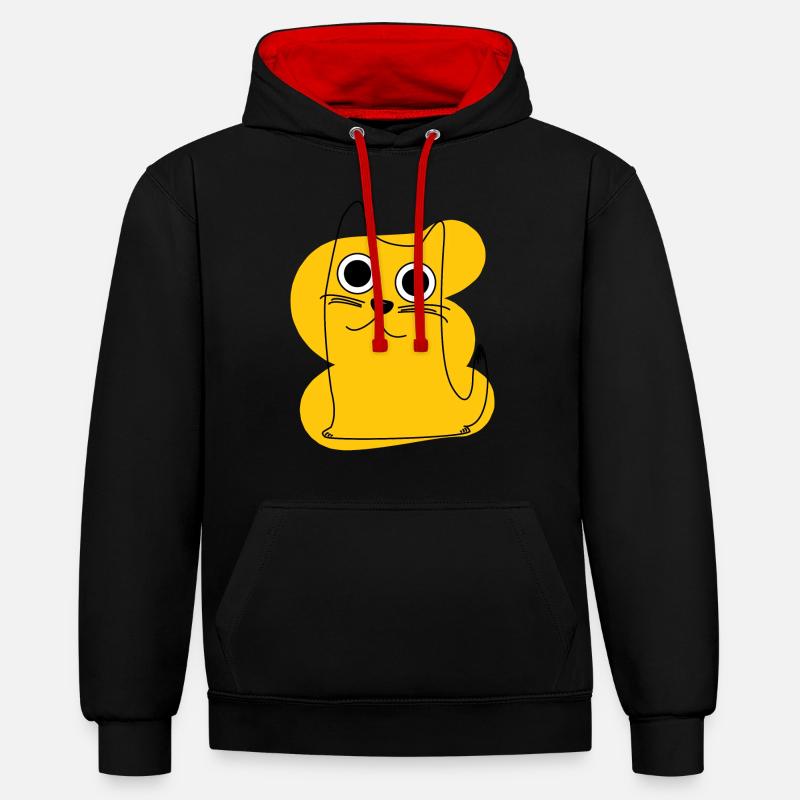 Chat jaune - Sweat à capuche contrasté - noir/rouge