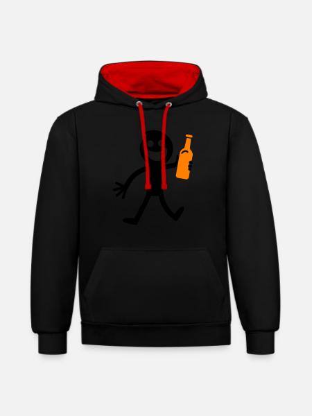 Bier Trinken Strichmännchen - Kontrast-Hoodie - Schwarz/Rot