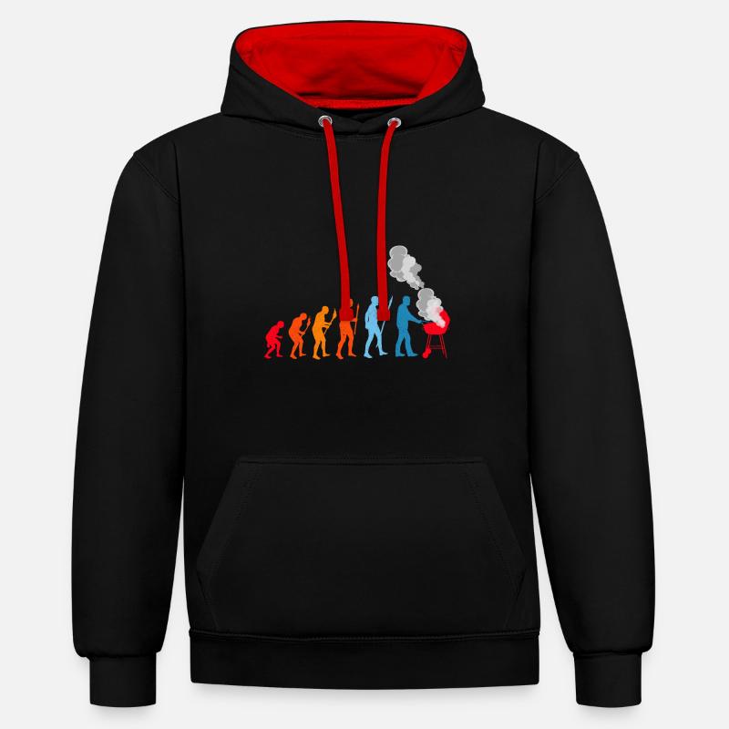BBQ Evolution Barbecue Fleisch Grillen - Kontrast-Hoodie - Schwarz/Rot