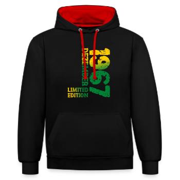 1967 Dezember Limited Edition 56. Geburtstag Deko - Kontrast-Hoodie - Schwarz/Rot - Vorne - Anna (173cm) & Nico (186cm)