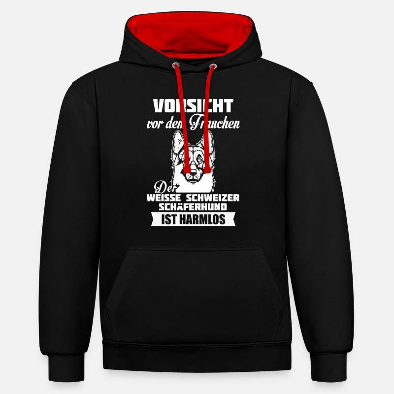 Berger Suisse blanc - attention - Sweat à capuche contrasté - noir/rouge