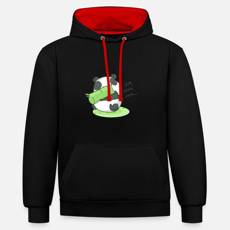Mampfender Panda Om Nom Nom Geschenkidee - Kontrast-Hoodie - Schwarz/Rot