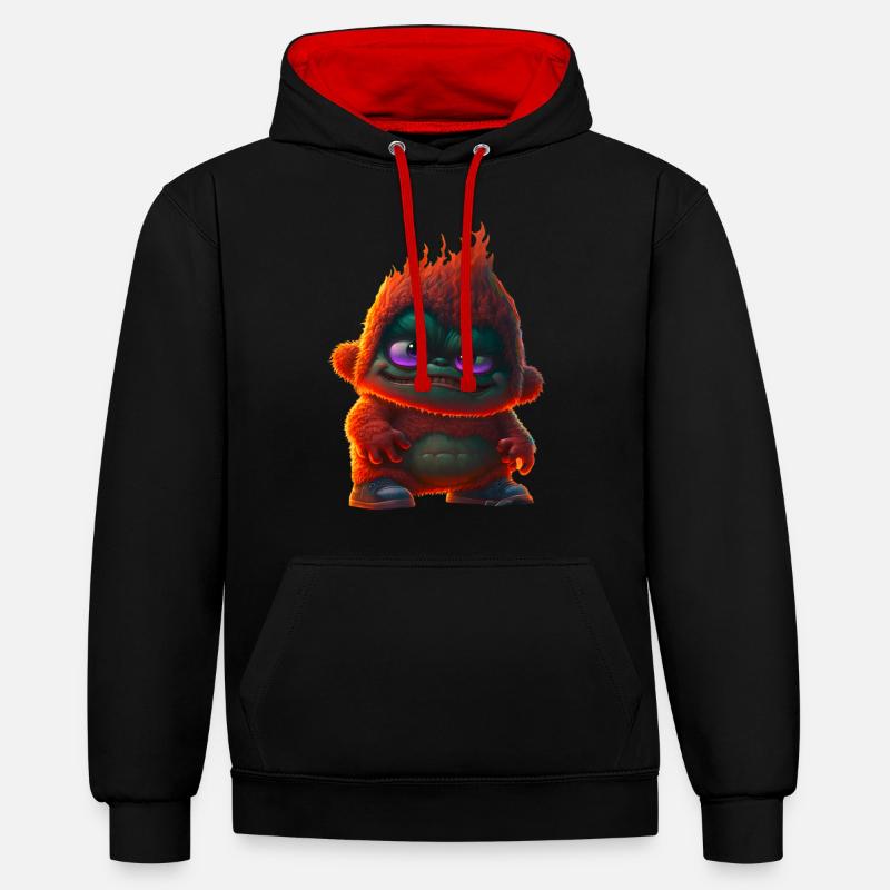 Singes monstres de feu - Sweat à capuche contrasté - noir/rouge