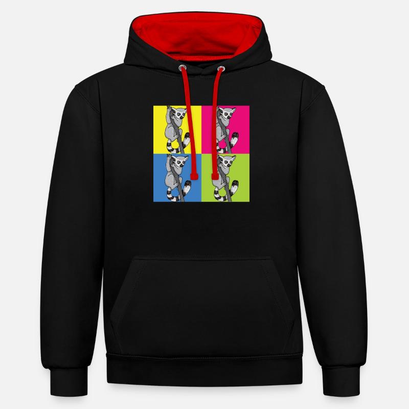 Lémurien - Sweat à capuche contrasté - noir/rouge