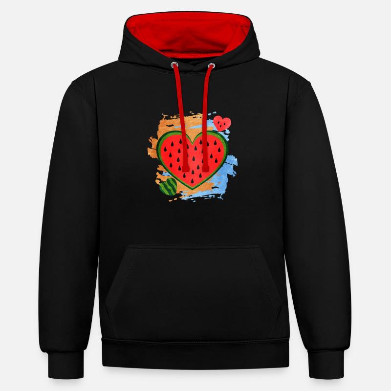 Pastèque - Sweat à capuche contrasté - noir/rouge