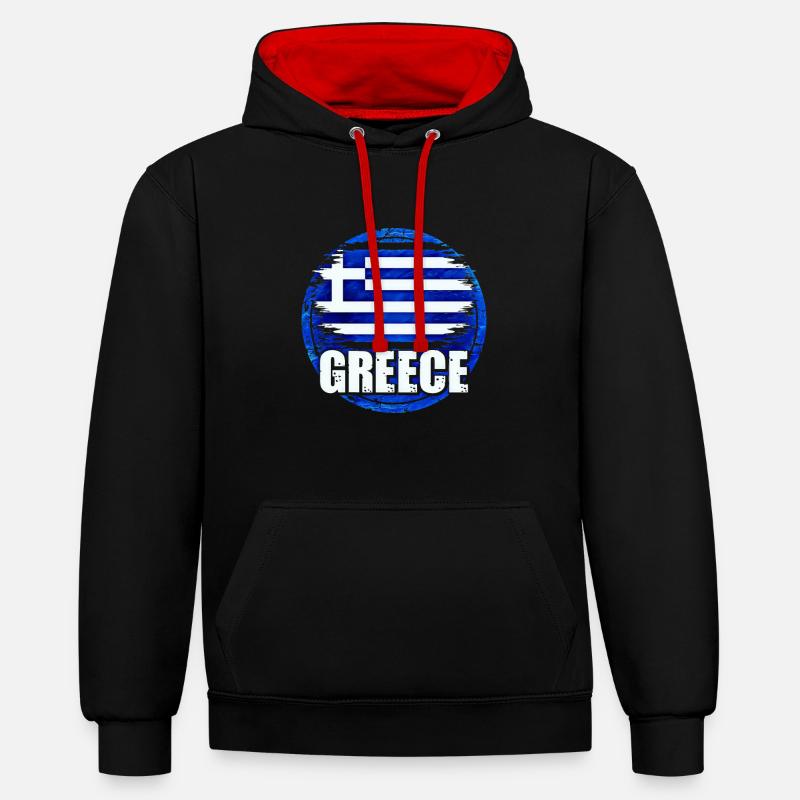 Grèce - Sweat à capuche contrasté - noir/rouge