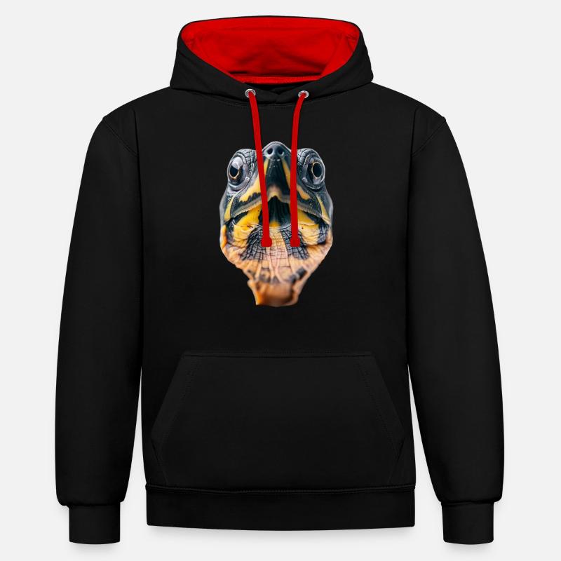 Tortue - Sweat à capuche contrasté - noir/rouge