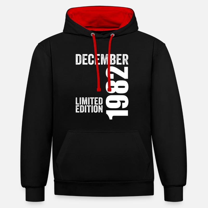 Cadeau Anniversaire Rétro - Décembre 1982 - Sweat à capuche contrasté - noir/rouge