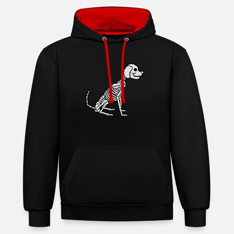 Halloween Skelett Hund Design - Kontrast-Hoodie - Schwarz/Rot