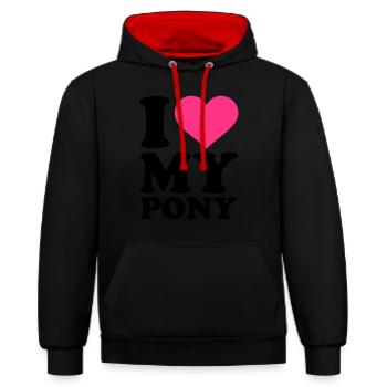 Pony - Kontrast-Hoodie - Schwarz/Rot - Vorne - Anna (173cm) & Nico (186cm)