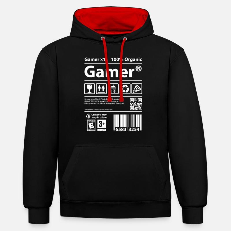 Code-barres Gamer V2 - Sweat à capuche contrasté - noir/rouge