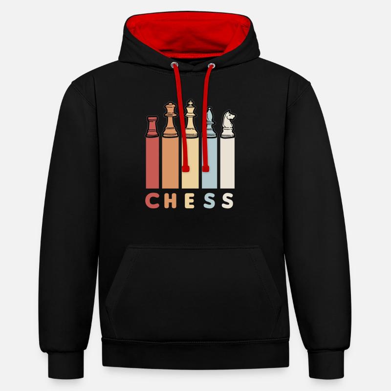 CHESS RÉTRO joueurs d’échecs échecs - Sweat à capuche contrasté - noir/rouge