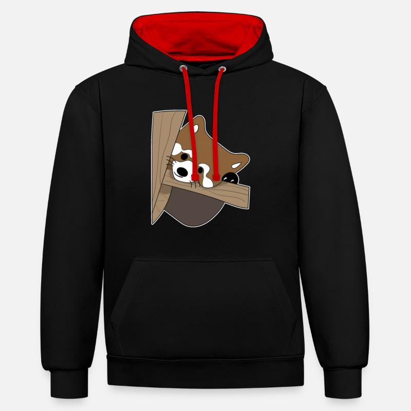 Le petit chat panda rouge - Sweat à capuche contrasté - noir/rouge