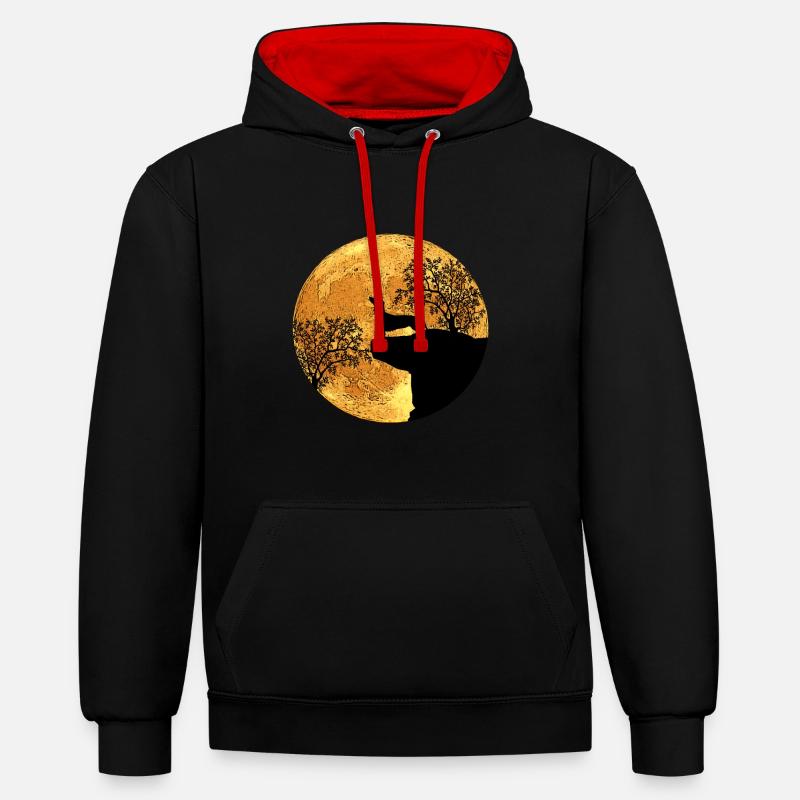 Teckel devant la lune - Sweat à capuche contrasté - noir/rouge