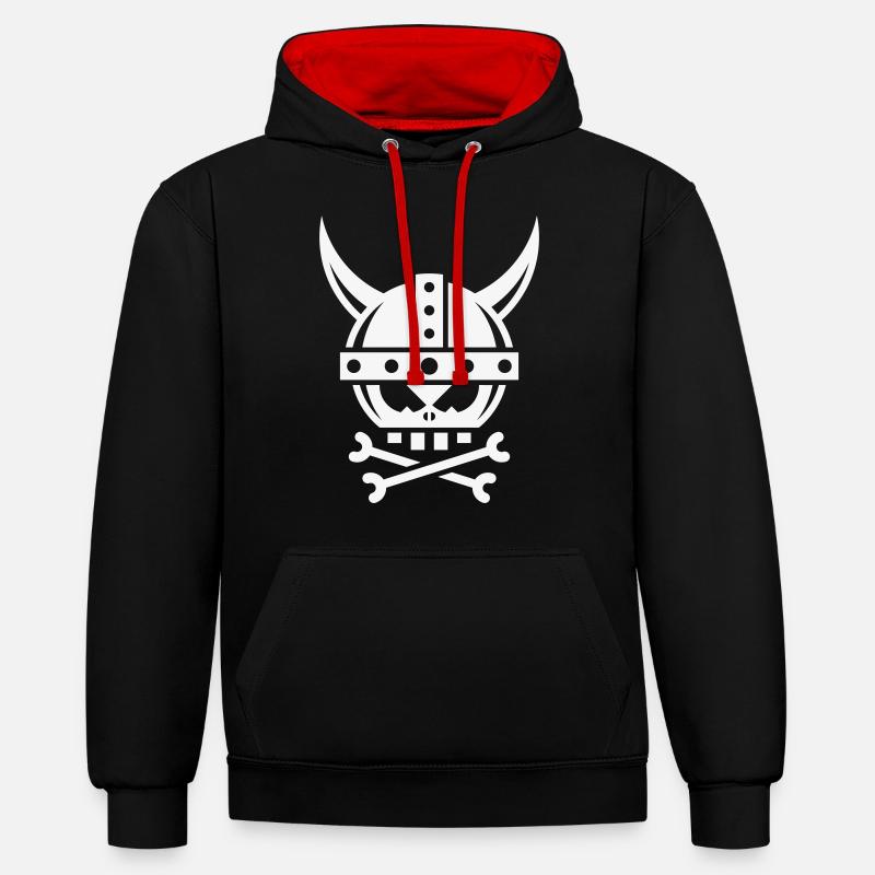 Vikings / Crânes / Crânes (Graphique) - Sweat à capuche contrasté - noir/rouge