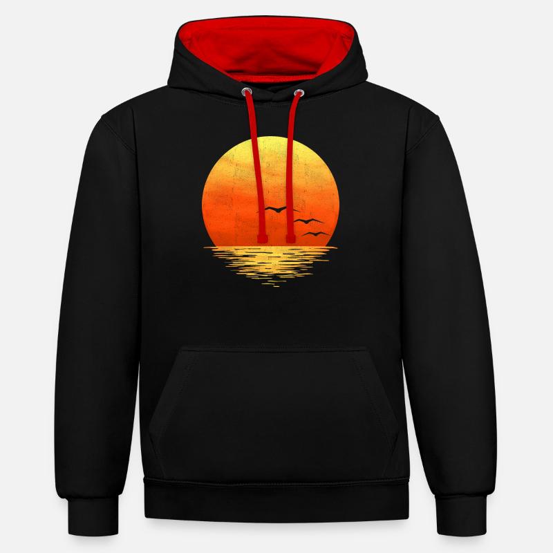 Coucher de soleil - Sweat à capuche contrasté - noir/rouge