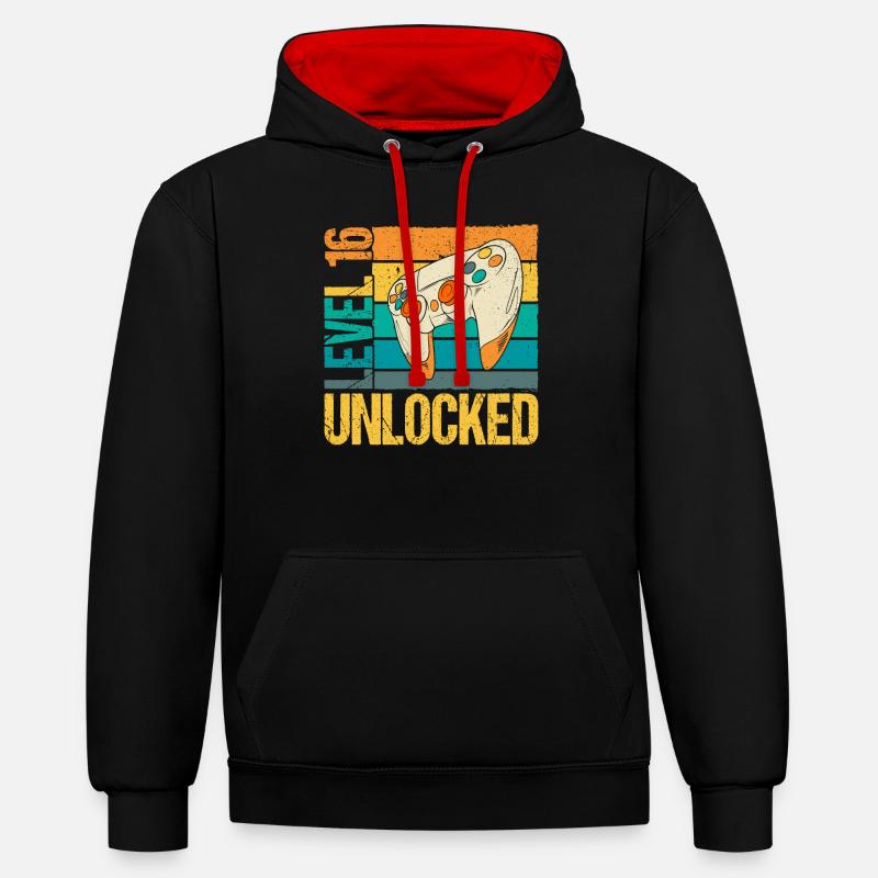 Niveau 16 Débloqué - Sweat à capuche contrasté - noir/rouge