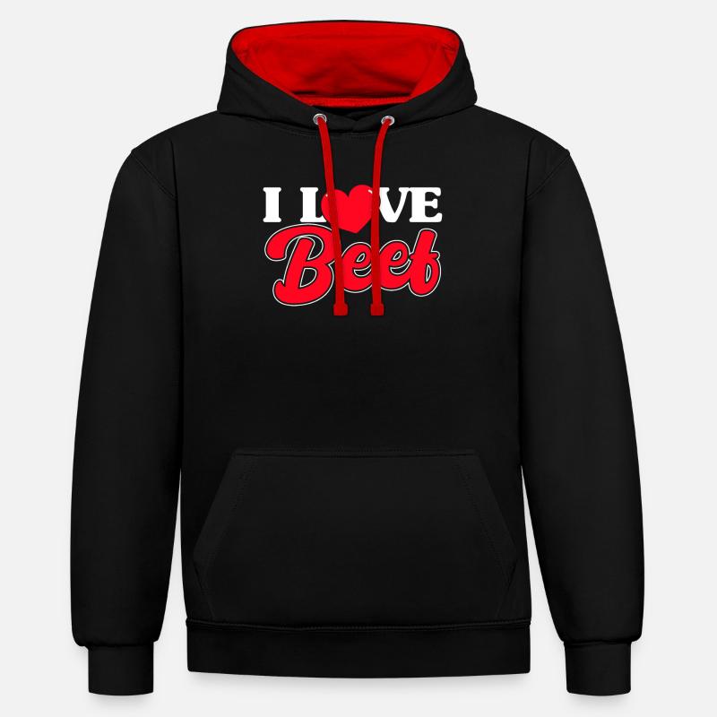 J’adore le bœuf - Sweat à capuche contrasté - noir/rouge
