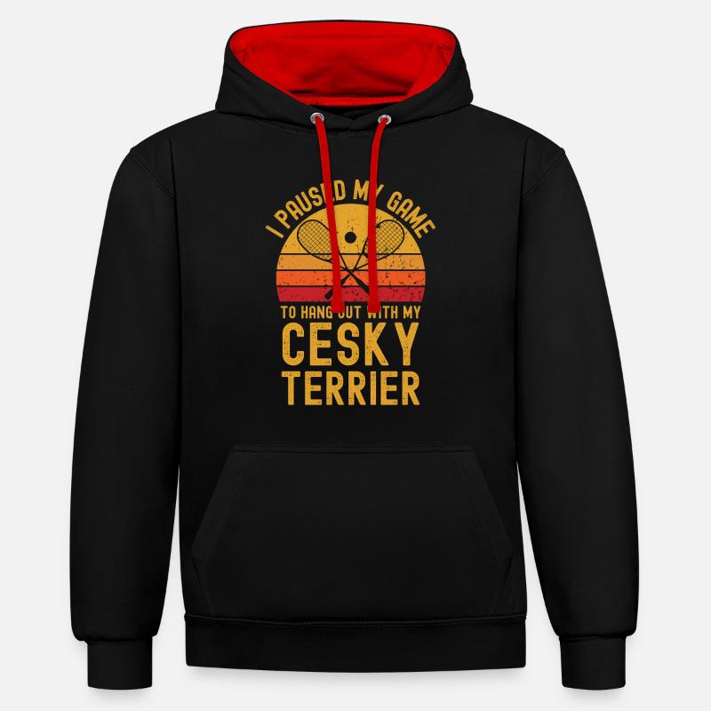 Courge et Cesky Terrier - Sweat à capuche contrasté - noir/rouge