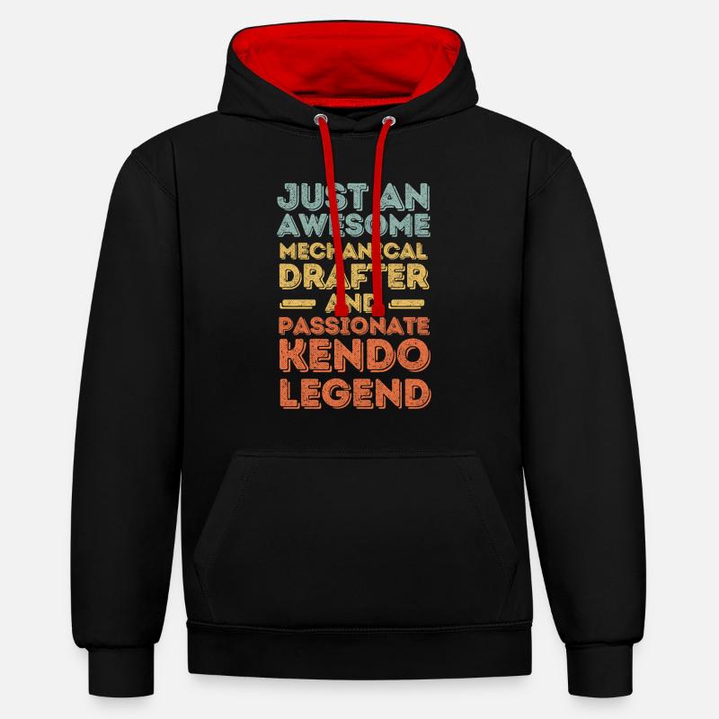 Dessinateur technique Kendo rétro - Sweat à capuche contrasté - noir/rouge