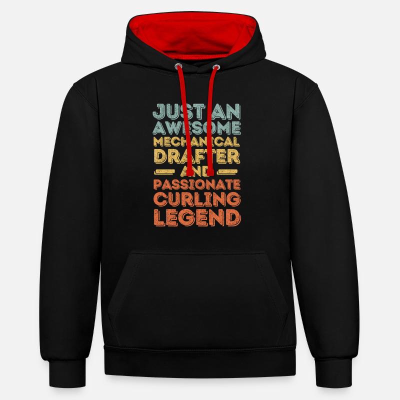 Dessinateur technique curling rétro - Sweat à capuche contrasté - noir/rouge