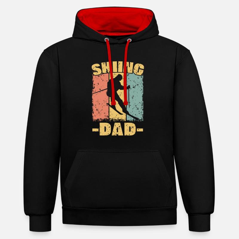 Papa ski rétro - Sweat à capuche contrasté - noir/rouge