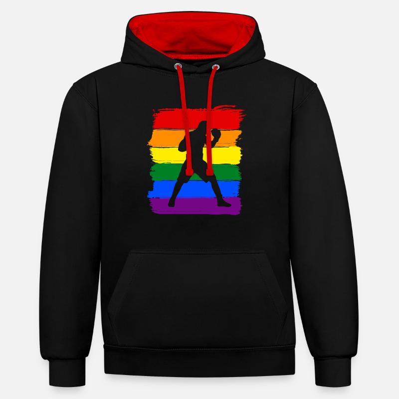 Boxe LGBT Pride - Sweat à capuche contrasté - noir/rouge