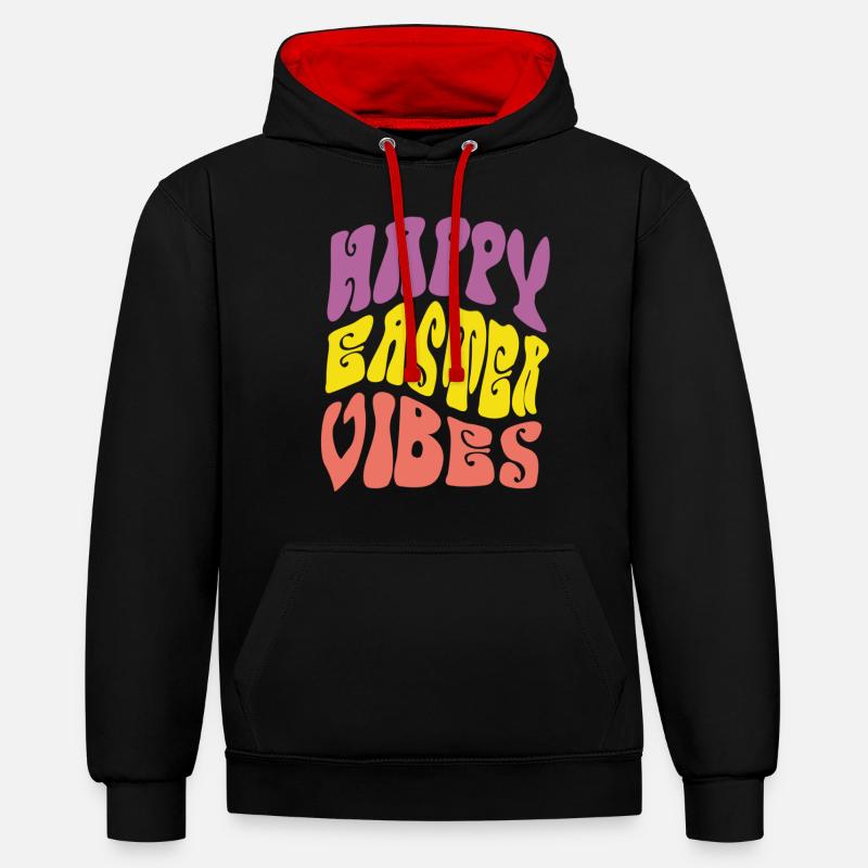 Joyeuses vibrations de Pâques - Sweat à capuche contrasté - noir/rouge