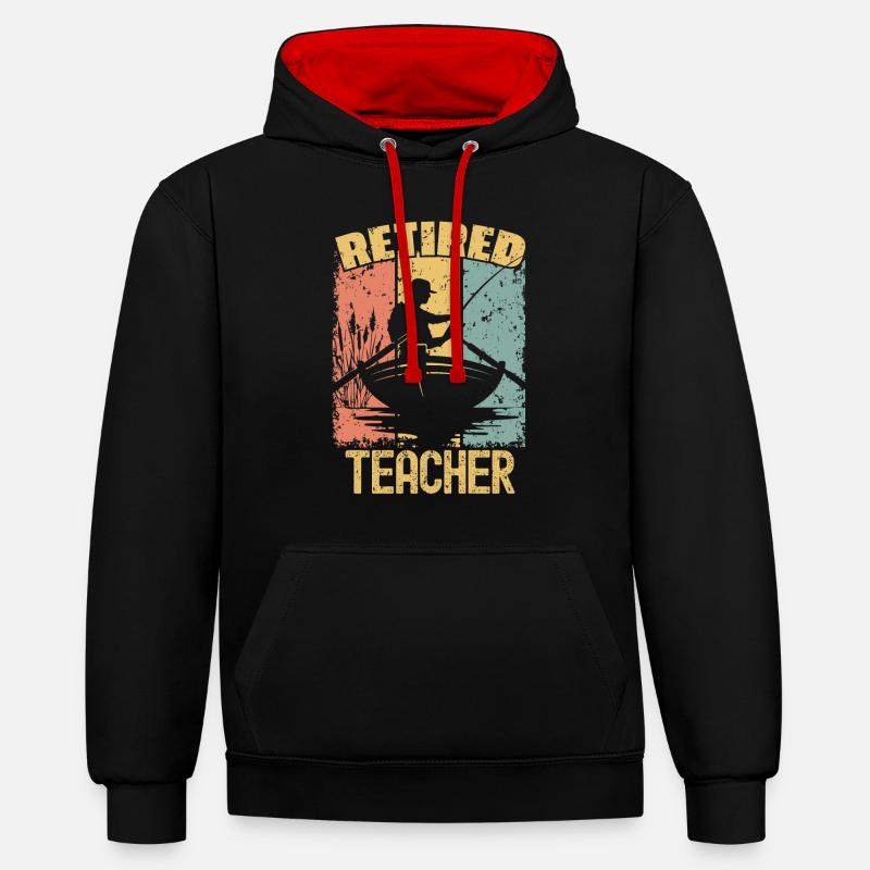 Pêcheur enseignant à la retraite - Sweat à capuche contrasté - noir/rouge
