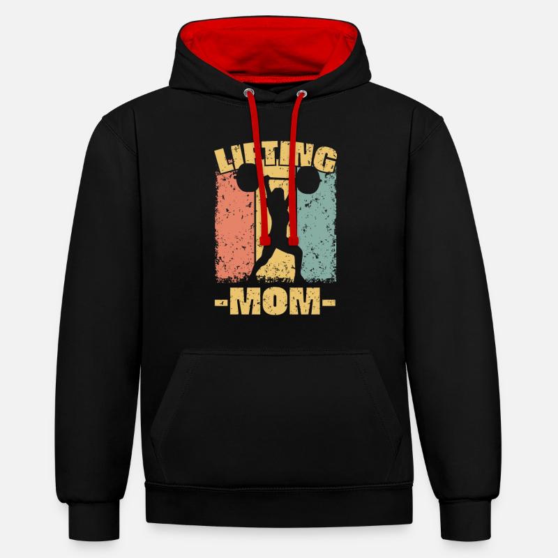 Maman haltérophilie - Sweat à capuche contrasté - noir/rouge