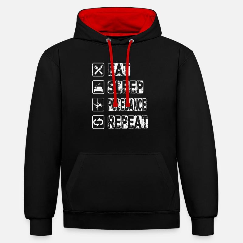Manger Sommeil Poledance Répéter - Sweat à capuche contrasté - noir/rouge