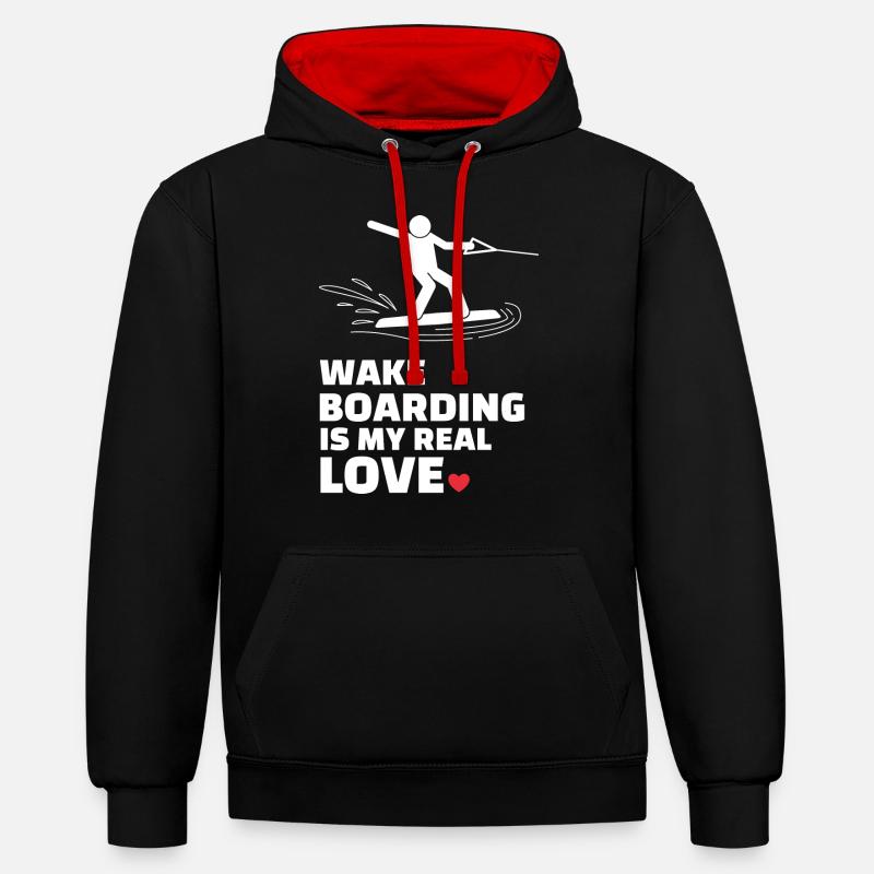 J’adore le wakeboard - Sweat à capuche contrasté - noir/rouge