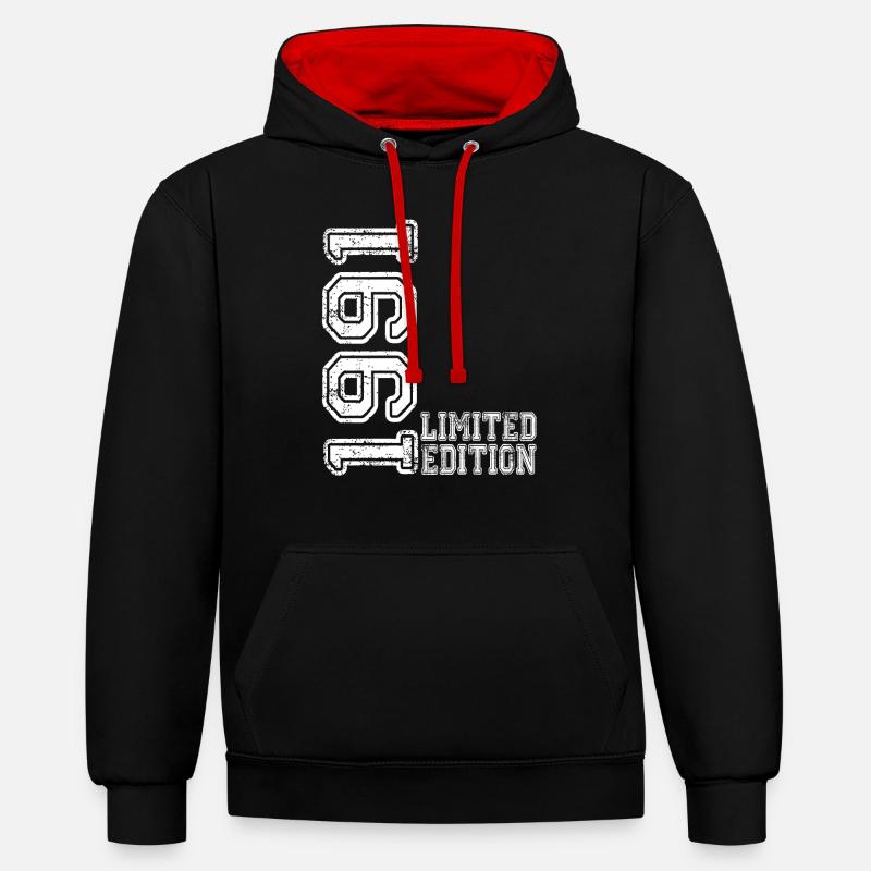 Édition limitée 1991 - Sweat à capuche contrasté - noir/rouge