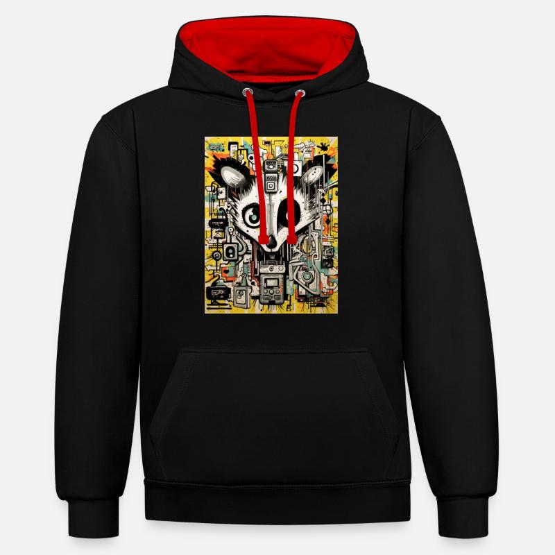 opossum graffiti géométrique - Sweat à capuche contrasté - noir/rouge