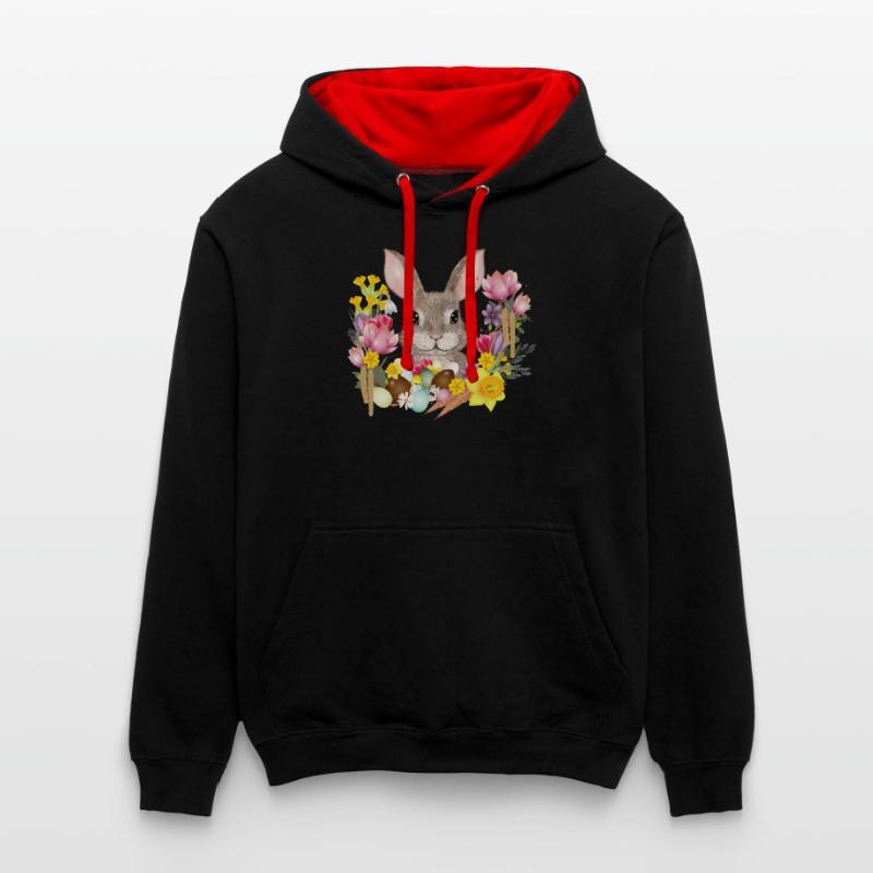 Easter Wreath & Easter Eggs with Rabbit as Easter Bunny Contrast hoodie