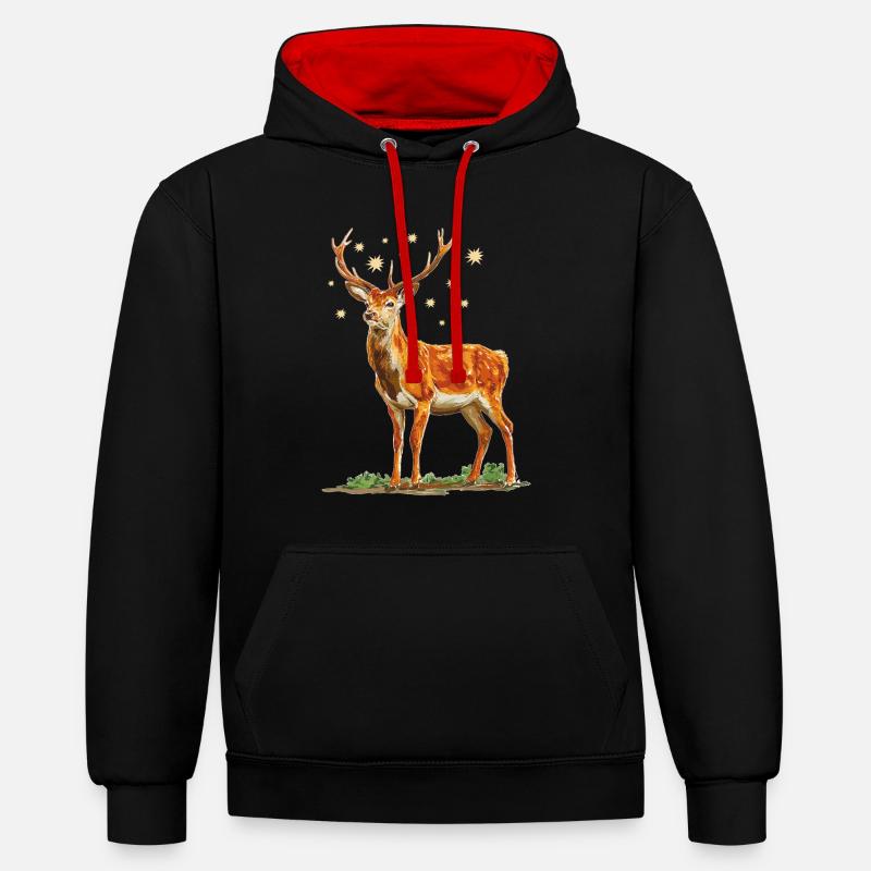 Cerf avec des étoiles - Sweat à capuche contrasté - noir/rouge