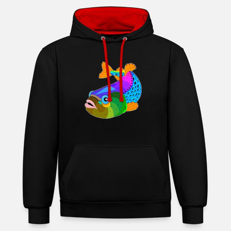 Poisson / poisson - Sweat à capuche contrasté - noir/rouge