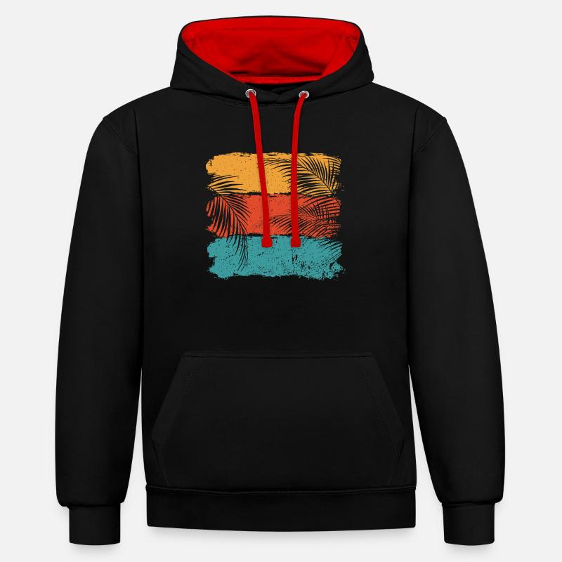 Feuilles de palmier - Sweat à capuche contrasté - noir/rouge