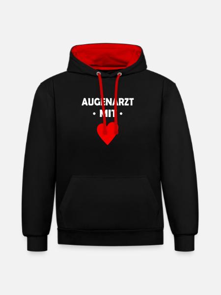 Augenarzt mit Herz - Kontrast-Hoodie - Schwarz/Rot