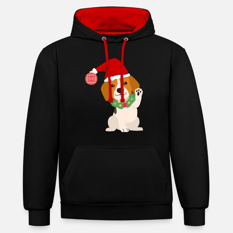 Beagle de Noël - Sweat à capuche contrasté - noir/rouge