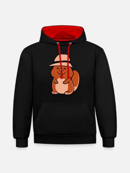 Hamster drôle - Sweat à capuche contrasté - noir/rouge