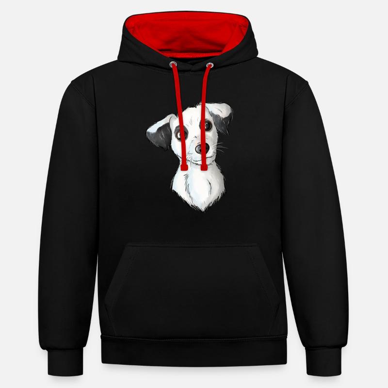 Jack Russell Pattern 6 - Kontrast-Hoodie - Schwarz/Rot