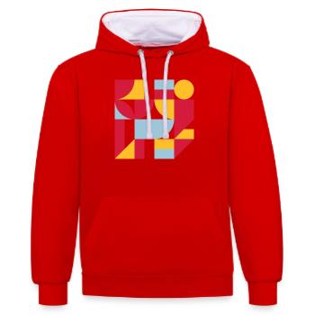 Colorful abstract geometric bauhaus background - Sweat à capuche contrasté - rouge/blanc - Devant - Liana (172cm) & Jaron (178cm)
