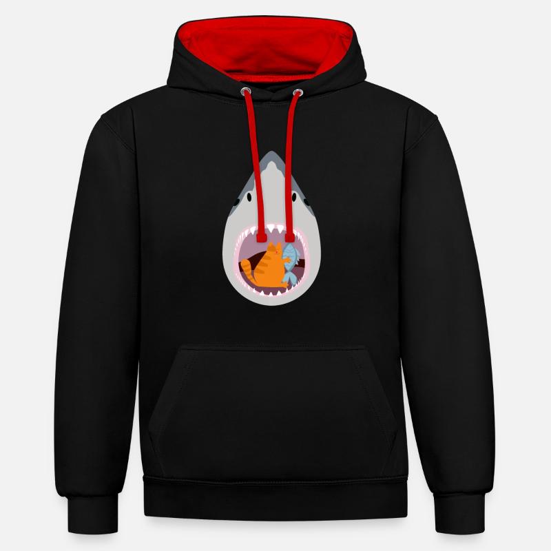 Chat mangeur de requins - Sweat à capuche contrasté - noir/rouge