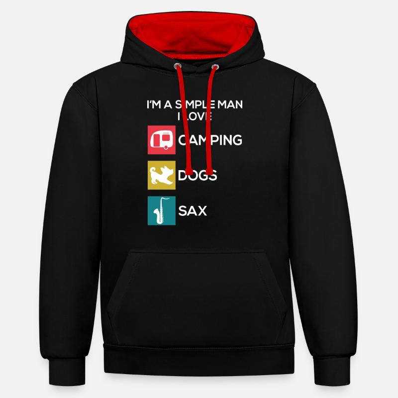 Saxophone Camping Chiens Hommes - Sweat à capuche contrasté - noir/rouge