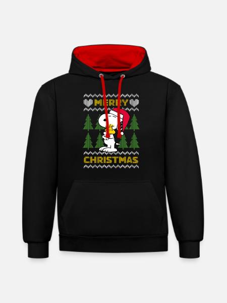 Peanuts Snoopy Weihnachten Ugly Christmas - Kontrast-Hoodie - Schwarz/Rot