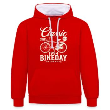 Vélo Année 1994 Cycliste 30 Ans Anniversaire - Sweat à capuche contrasté - rouge/blanc - Devant - Liana (172cm) & Jaron (178cm)