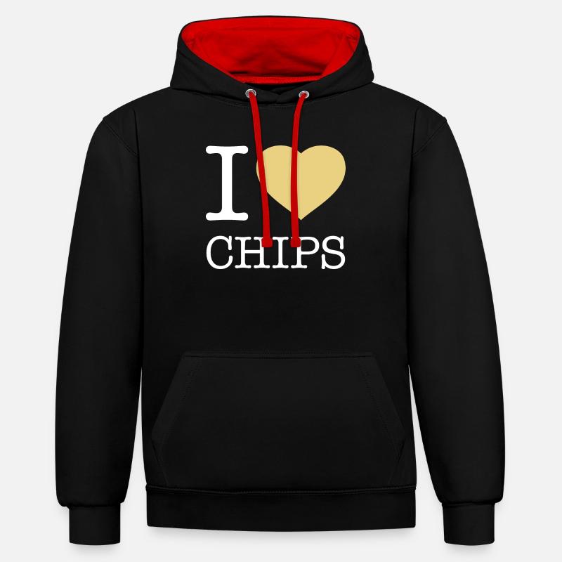 J’ADORE LES CHIPS - Sweat à capuche contrasté - noir/rouge
