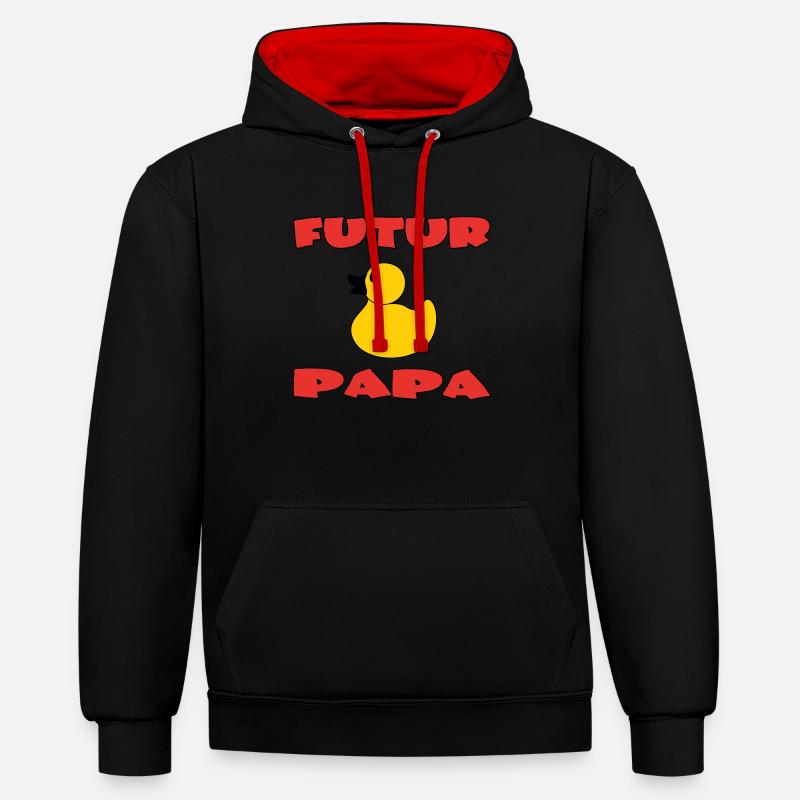FUTUR PAPA - Sweat à capuche contrasté - noir/rouge