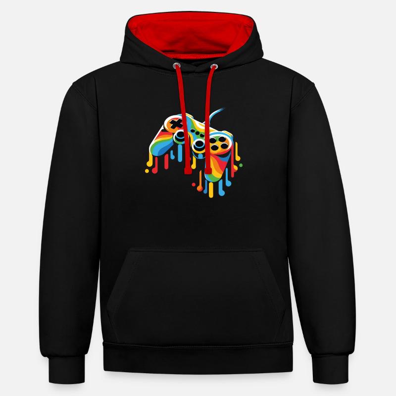 Schmelzender Gamecontroller - Kontrast-Hoodie - Schwarz/Rot